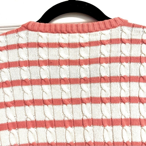 LILLY PULITZER Y2K Cable Knit Crew Neck Coral Striped Cotton Sweater Size S - Picture 8 of 10